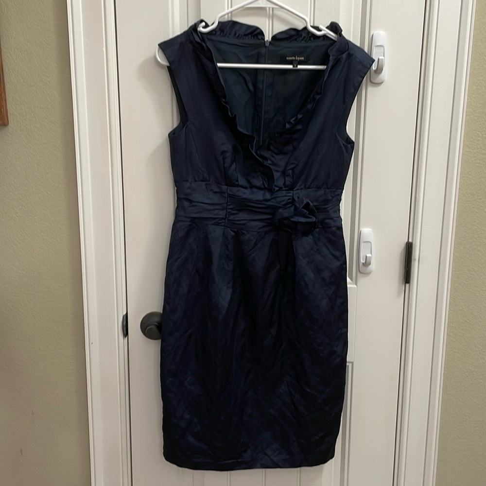 NANETTE LEPORE navy rosette dress.  6